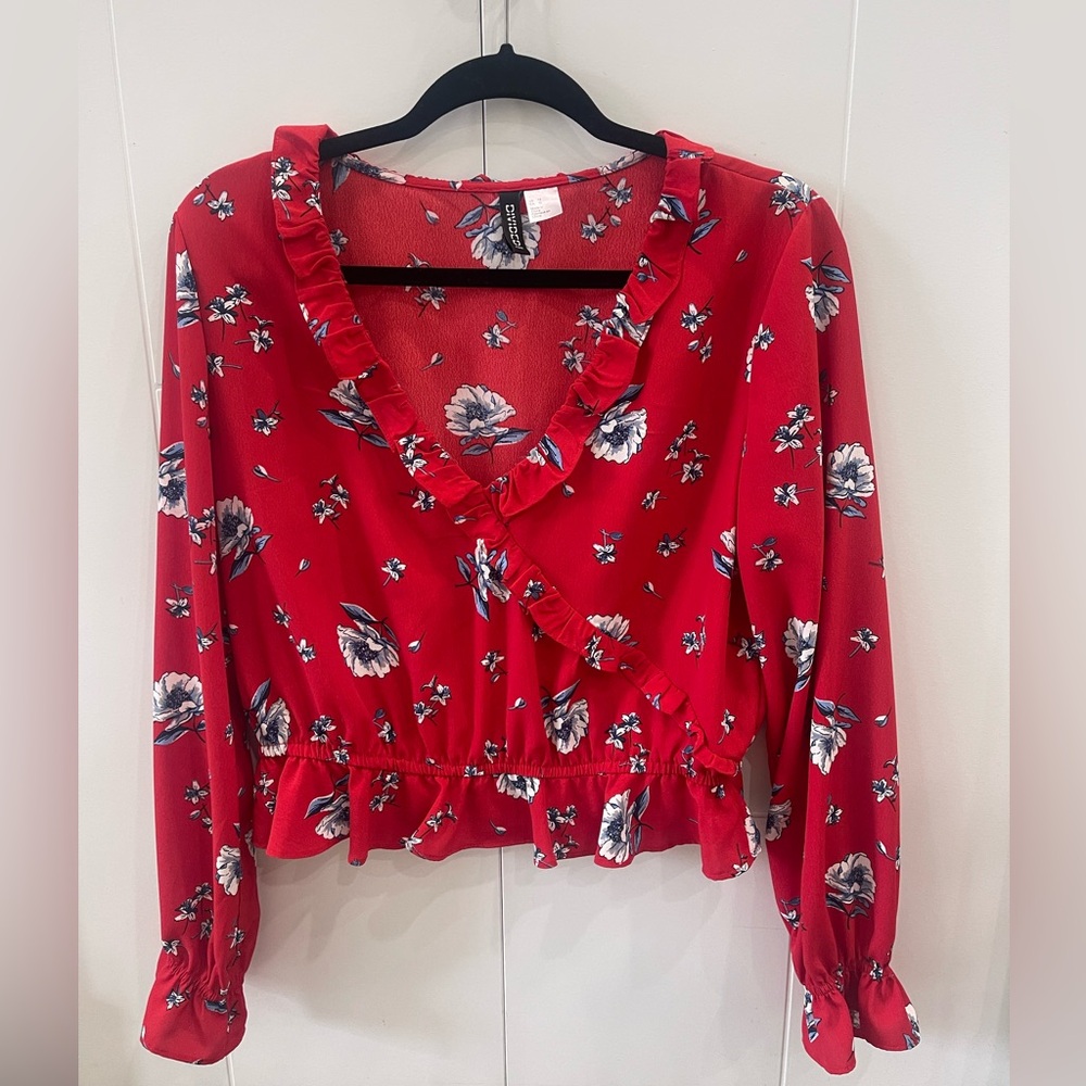Ruffled Red H&M Floral Blouse